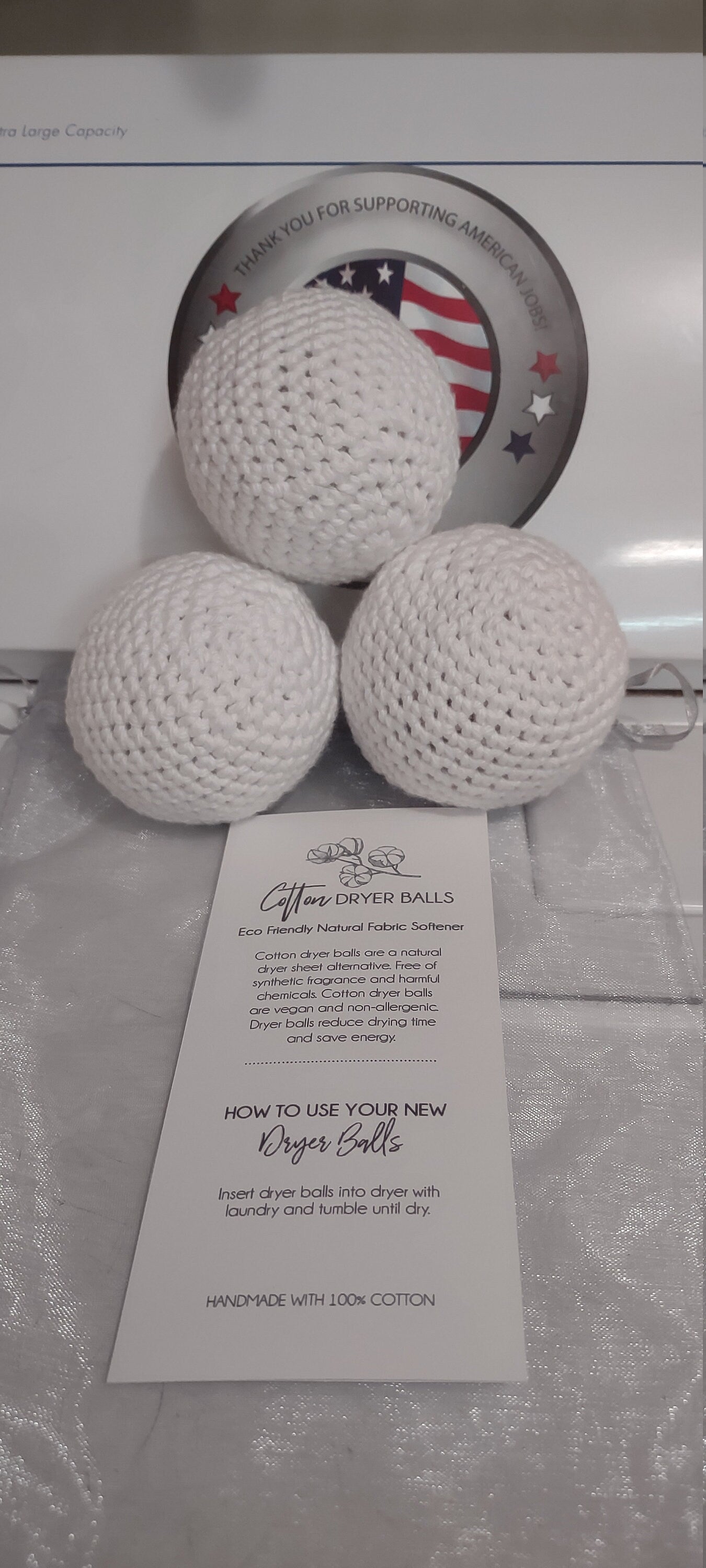 100% cotton dryer balls, vegan, eco-friendly, green