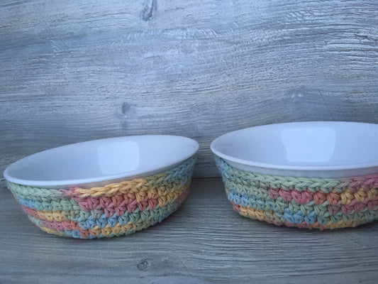 Cotton bowl cozy, reusable bowl holder, set of 2