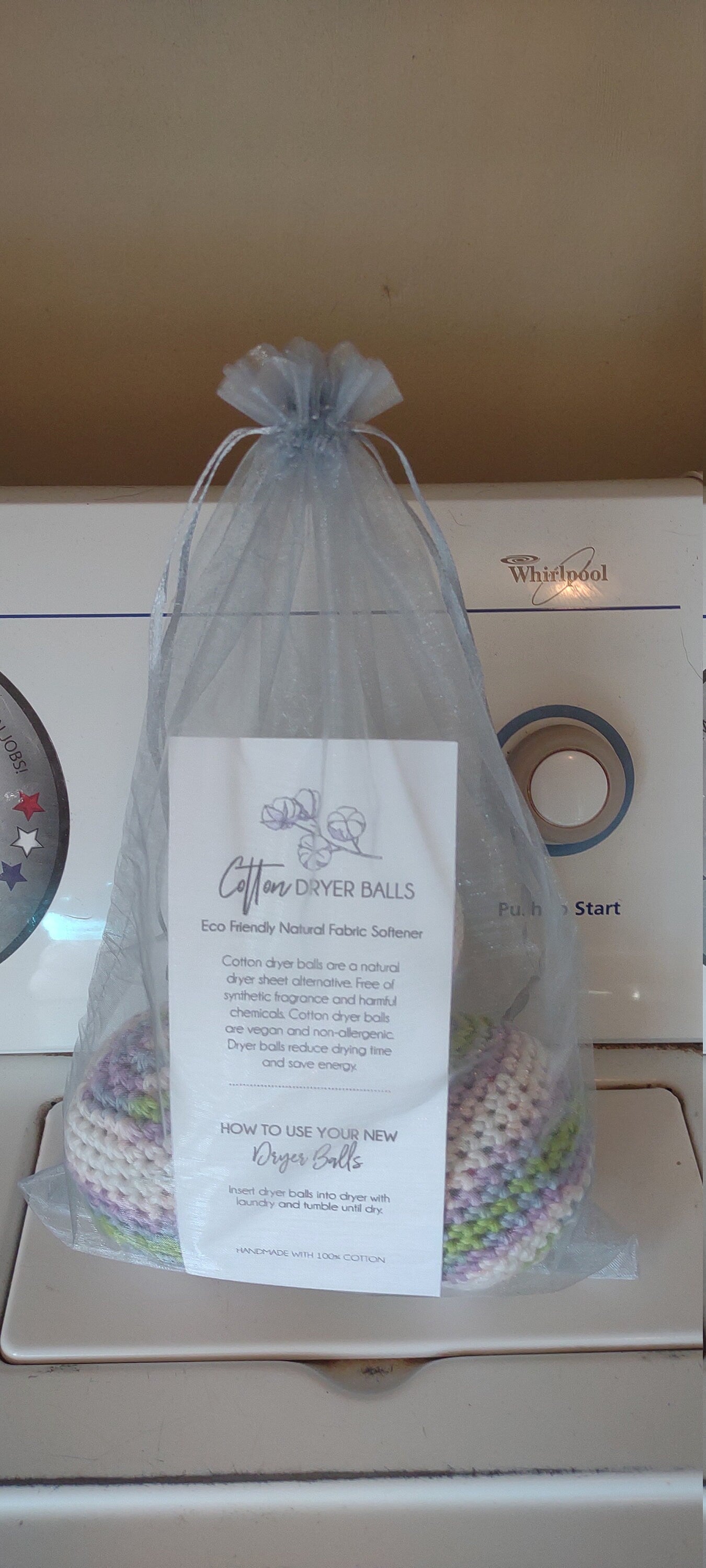 100% cotton dryer balls, vegan, eco-friendly, reusables (cotton candy color)