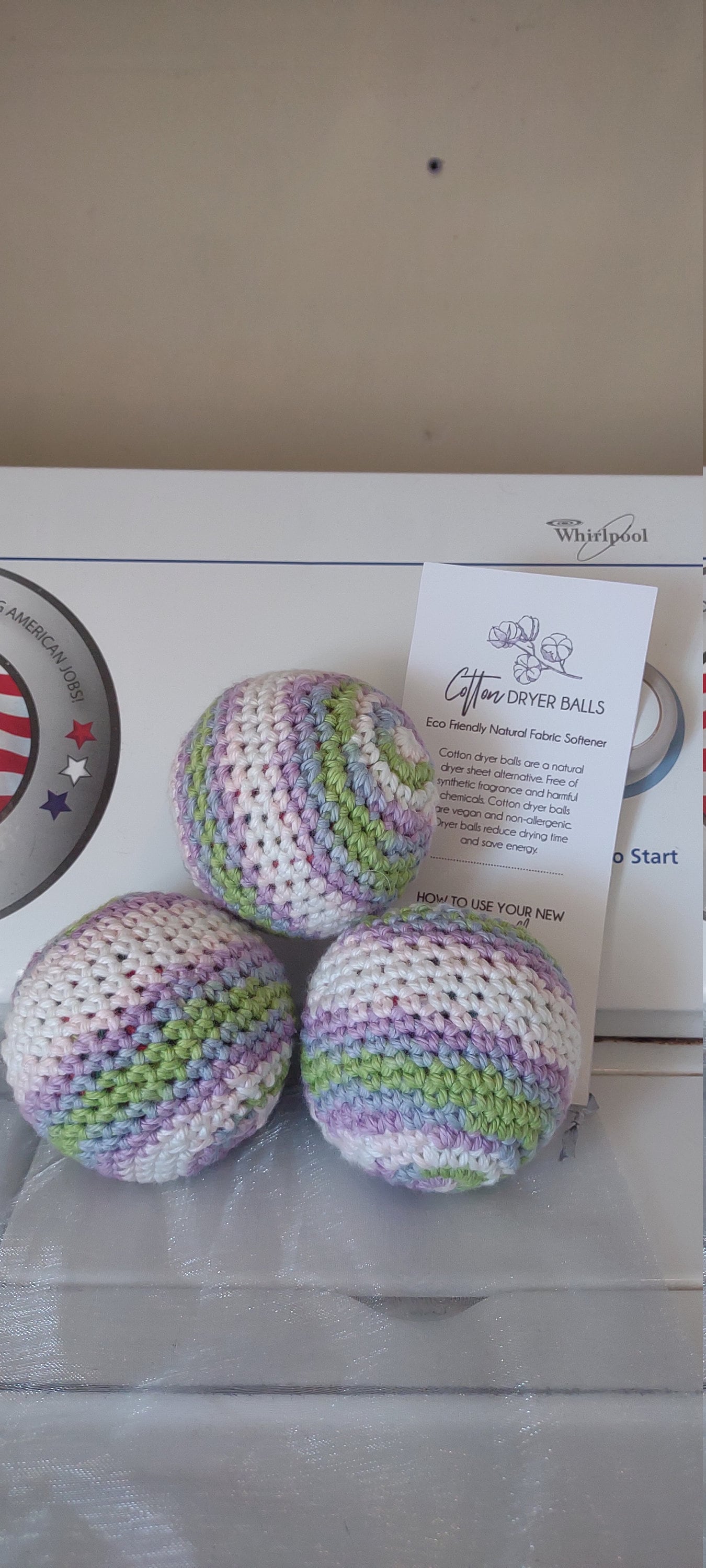 100% cotton dryer balls, vegan, eco-friendly, reusables (cotton candy color)