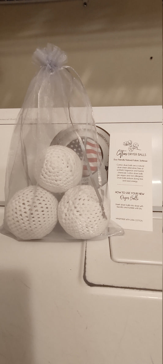 100% cotton dryer balls, vegan, eco-friendly, green