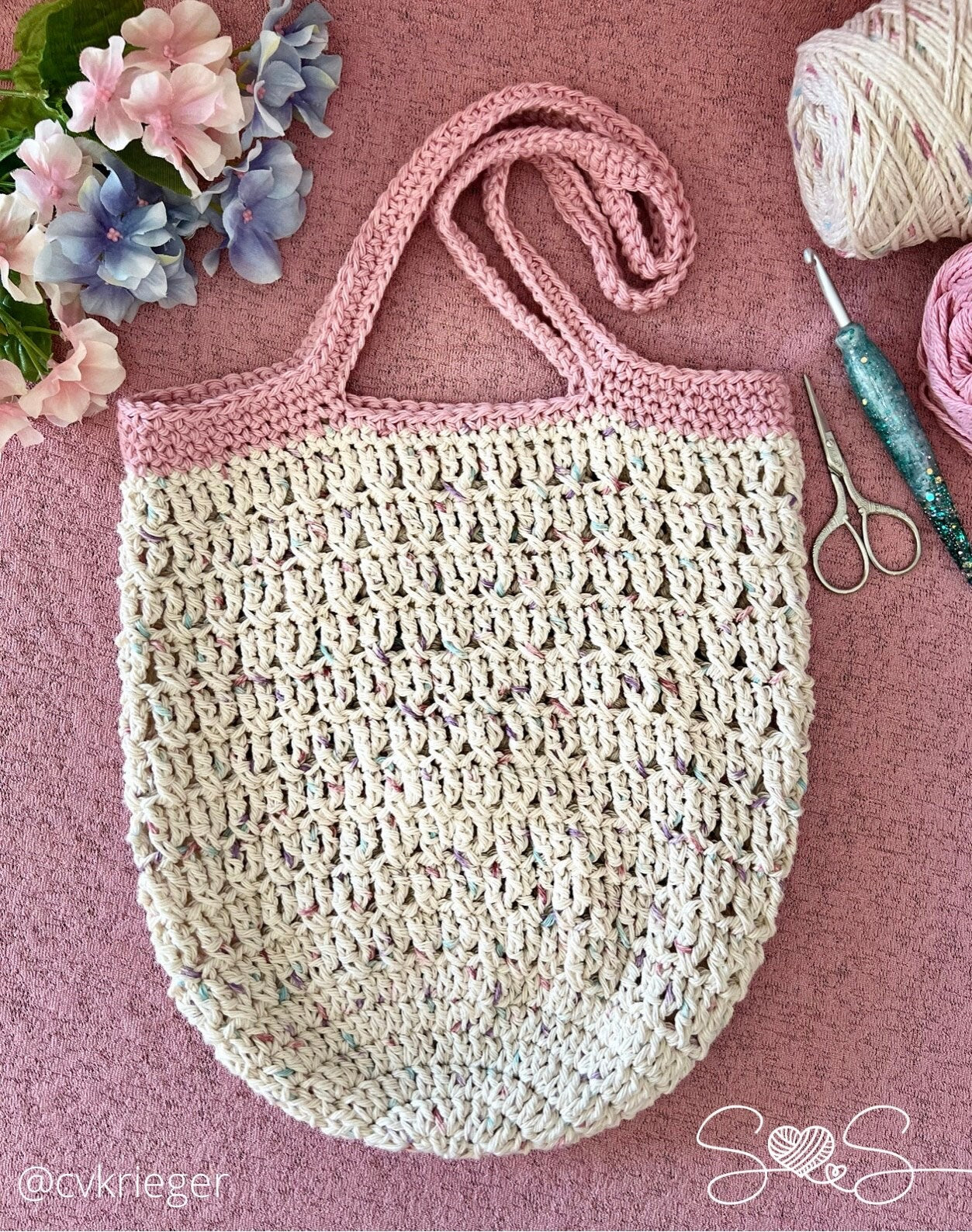 Butterfly kisses market bag pattern. Crochet PDF digital download pattern