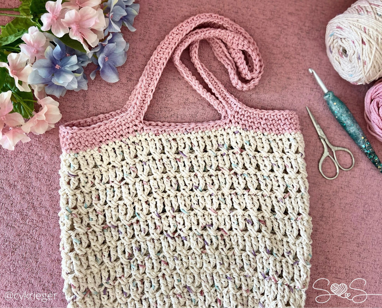 Butterfly kisses market bag pattern. Crochet PDF digital download pattern